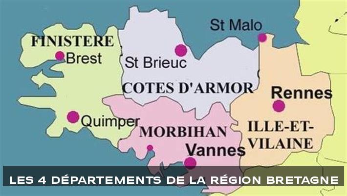 Les 4 départements de la région Bretagne